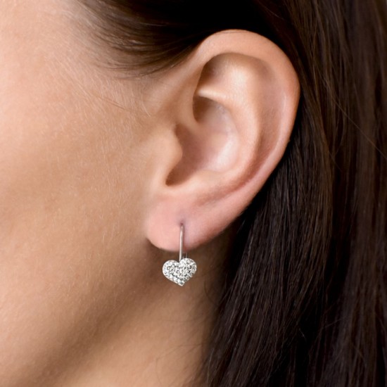 Stříbrné náušnice visací s krystaly Swarovski bílé srdce 31125.1 Stříbrné náušnice visací s krystaly Swarovski bílé srdce 31125.1