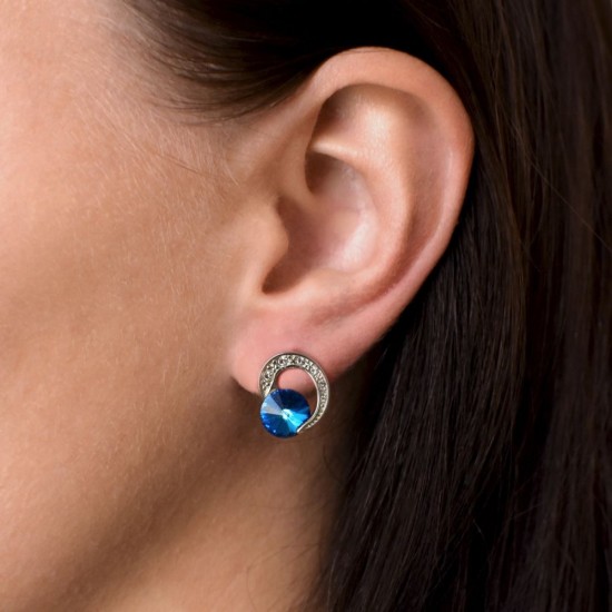 Stříbrné náušnice pecka s krystaly Swarovski modré kulaté 31239.5 Stříbrné náušnice pecka s krystaly Swarovski modré kulaté 31239.5