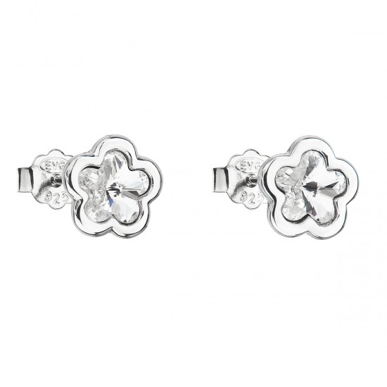 Stříbrné náušnice pecka s krystaly Swarovski bílá kytička 31255.1 Stříbrné náušnice pecka s krystaly Swarovski bílá kytička 31255.1