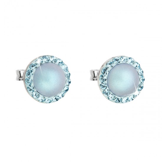 Stříbrné náušnice pecka s krystaly Swarovski a světlemodrou matnou perlou kulaté 31214.3 Stříbrné náušnice pecka s krystaly Swarovski a světlemodrou matnou perlou kulaté 31214.3