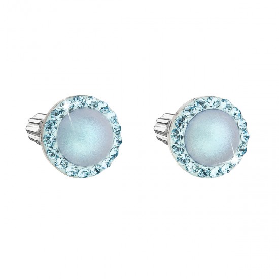 Stříbrné náušnice pecka s krystaly Swarovski a světlemodrou matnou perlou kulaté 31314.3 Stříbrné náušnice pecka s krystaly Swarovski a světlemodrou matnou perlou kulaté 31314.3